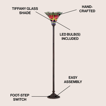 Dragonfly Tiffany Style 71" Torchiere LED Floor Lamp - JONATHAN Y